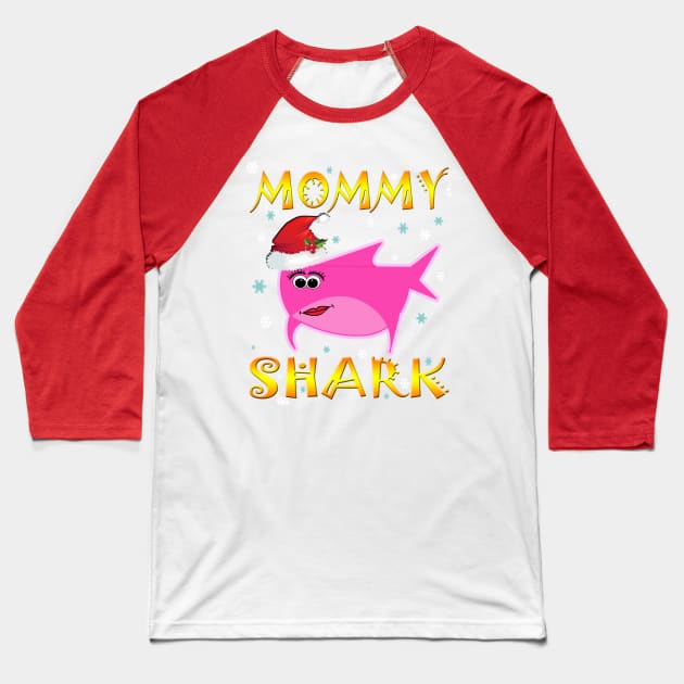 Christmas Mommy Shark Funny  Design Gift Idea Baseball T-Shirt by werdanepo